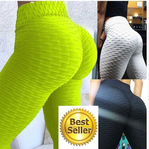 Womens Yoga Pants Anti-Cellulite Push Up Ruched High Waist Leggings Butt Lifting - Picture 2 of 11